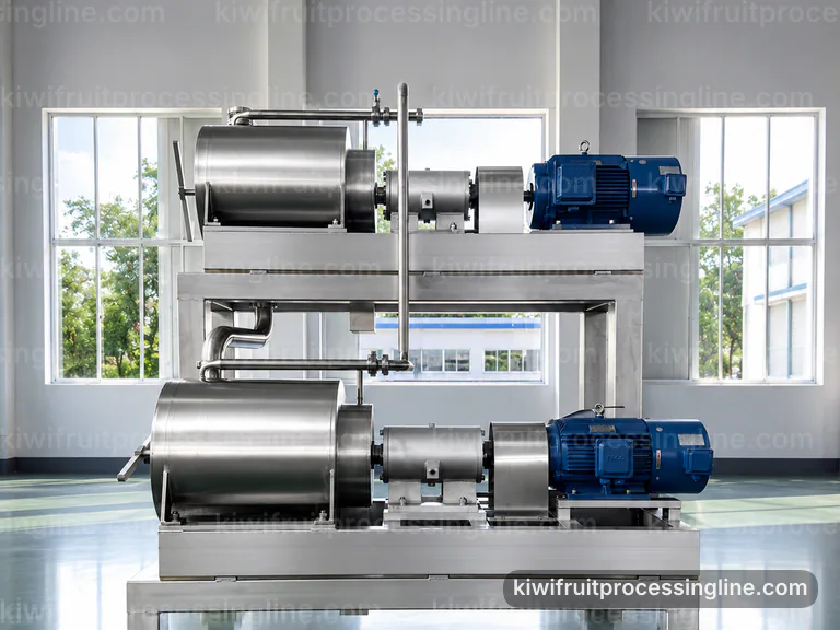 industrial kiwifruit juice and puree line, process scope and configuration: low shear pulping with seed control section connection view
