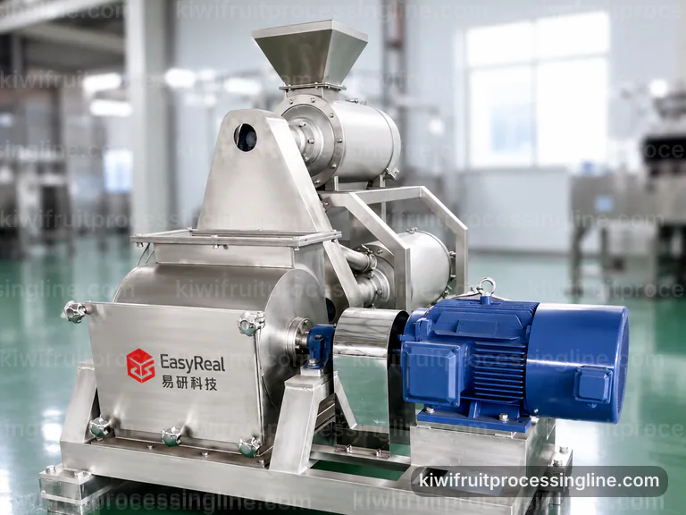industrial kiwifruit juice and puree line, hygienic design: low shear pulping with seed control section connection view