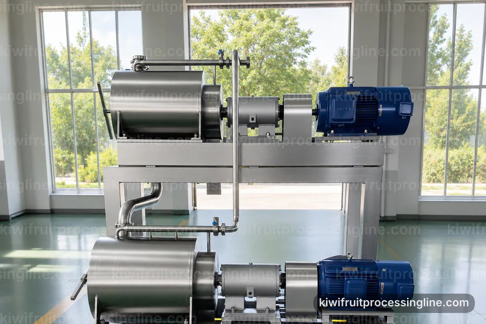industrial kiwifruit juice and puree line, hygienic design: low shear kiwi pulper operating stage