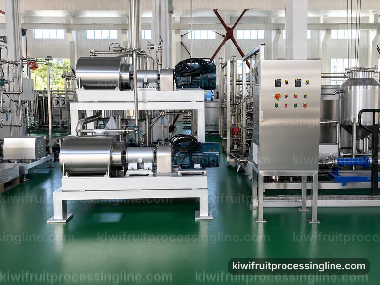 industrial kiwifruit juice and puree line, performance troubleshooting: low shear kiwi pulper connection view