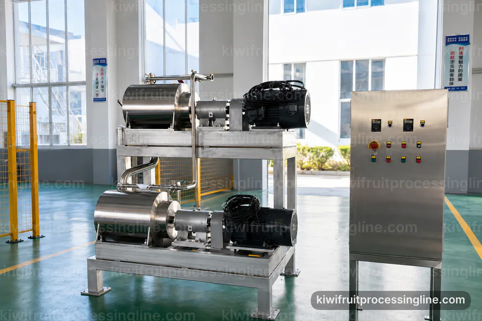 industrial kiwifruit juice and puree line, performance troubleshooting: low shear pulping with seed control section operating stage