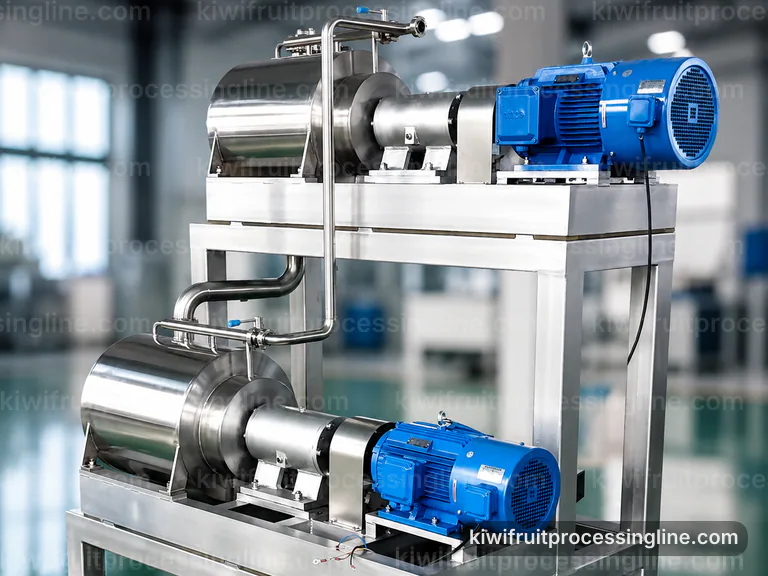 industrial kiwifruit juice and puree line, operating principle: low shear pulping with seed control section connection view