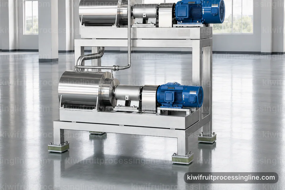 industrial kiwifruit juice and puree line, operating principle: low shear kiwi pulper operating stage