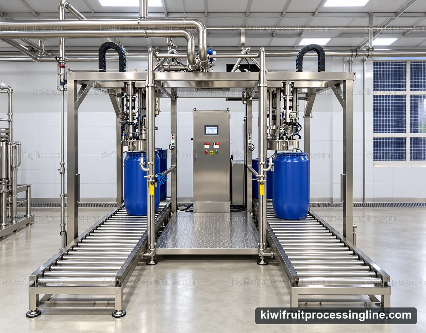 Two-head bulk aseptic bag filler with two roller lanes