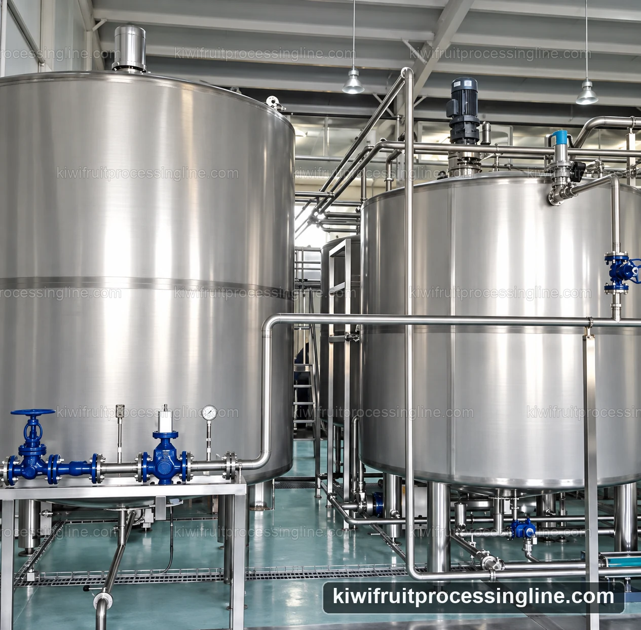 Stainless process tanks with platform and pipework