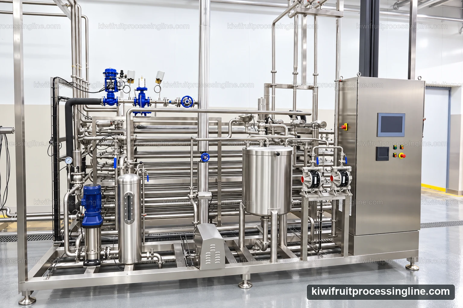 Thermal processing skid with tube banks, vessels, valves and controls